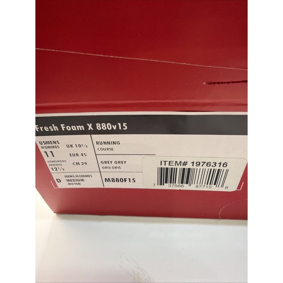 New Balance Men's Running Shoe. 880V15 Grey/Grey. Size 11D. M880F15 - Picture 12 of 15